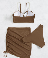 Swimsuit Women Three Piece Set Solid Color Summer Sun Protection Bikini