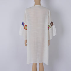 Spring Summer Mosaic Floral Pieces Beach Sun Protection Blouse Seaside Holiday Breathable Loose Swimsuit Beach Dress