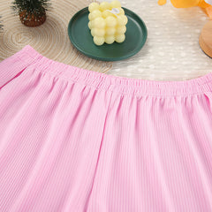 Summer Short Long Sleeve Top Slit Shorts Home Wear Two Piece Solid Color Simple Loose Pajamas