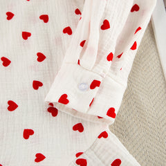 Summer Pure Cotton Heart Printing Long Sleeve Shorts Home Wear Women Skin Friendly Cardigan Suitable Daily Wear