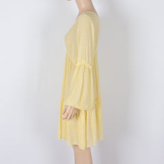 Summer Deep V Plunge neck Lantern Sleeve Dress Beach Cover up