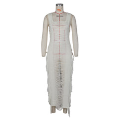 Spring Summer Women Dress Sexy Hollow Out Cutout Beach Cover Up Tassel Beach Dress