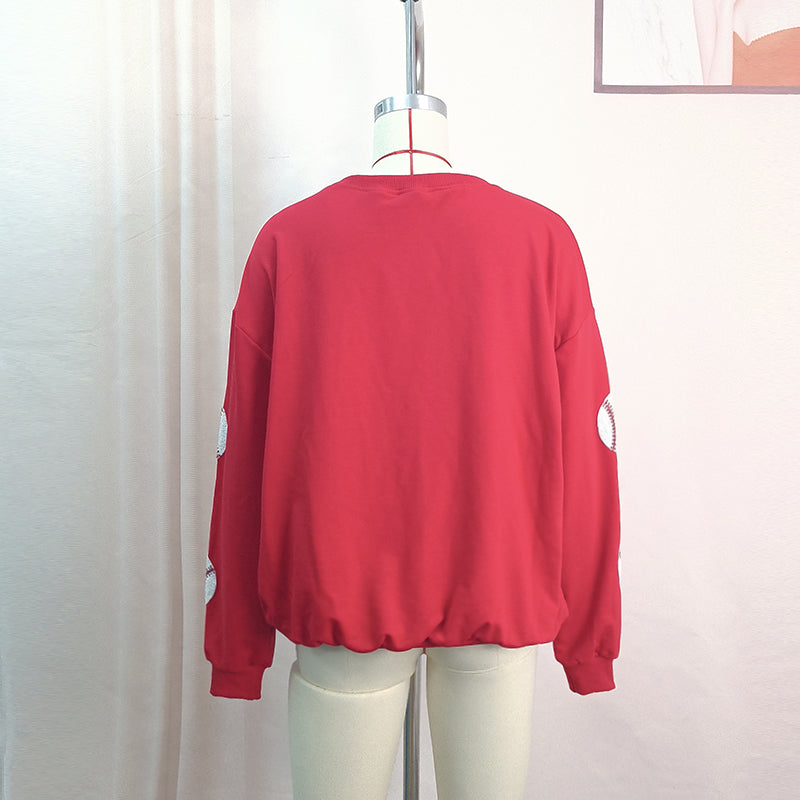 Spring Popular Baseball Sequined Sweatshirt Lazy Long Sleeve Tops Outerwear Women - kinko Global Holdings inc
