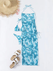 Swimwear Blooming Three Piece Bikini Sexy Neck Bikini Women Dress Split Swimsuit