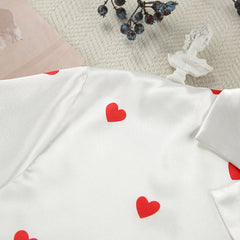Spring Cardigan Artificial Silk Heart Printing Pajamas Two Piece White Short Sleeved Shorts Women Home Wear