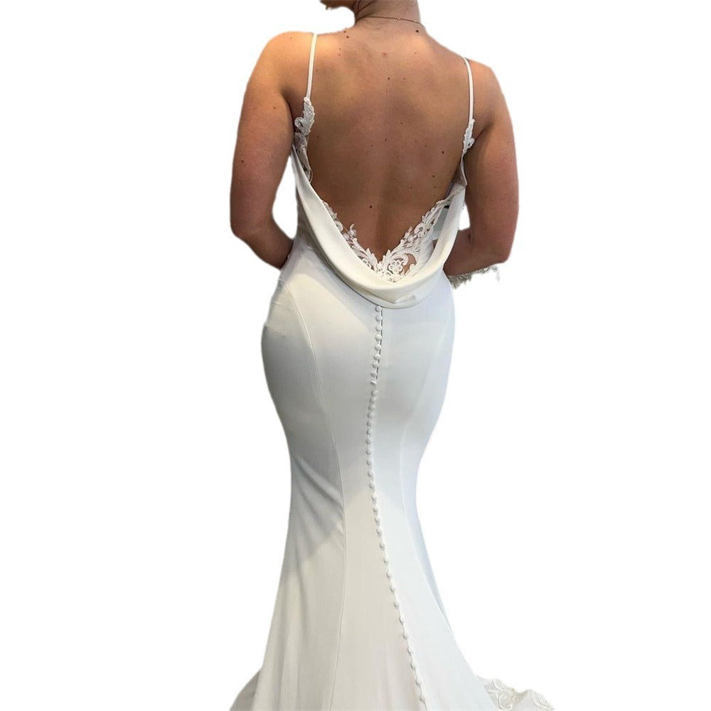 Bridal Backless Simple Satin Super Fairy Mori Style Trailing Strap Welcome Dress - kinko