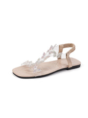 Elastic Rhinestone Flat Sandals Women Pansy I Shaped Beach Slippers Sandals - kinko Global Holdings inc