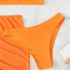 Swimsuit Women Three Piece Set Solid Color Summer Sun Protection Bikini