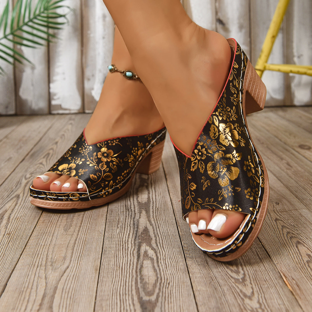 Thick Heel V Cut Peep Toe Slippers Women Summer Ankle Strap High Heel Sandals - kinko Global Holdings inc