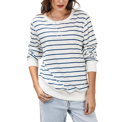 Early Autumn Striped Long Sleeved Top Women Casual Loose Fitting Pullover round Neck Knitwear Women