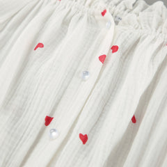 Summer White Cotton Heart Printing Nightdress Loose Soft Breathable Ruffled Ladies Homewear