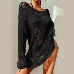 Summer Beach Dress Women Solid Color Sexy Knitted Hollow Out Cutout Beach Bikini Swimsuit Blouse Sun Protective Clothing Crochet hook