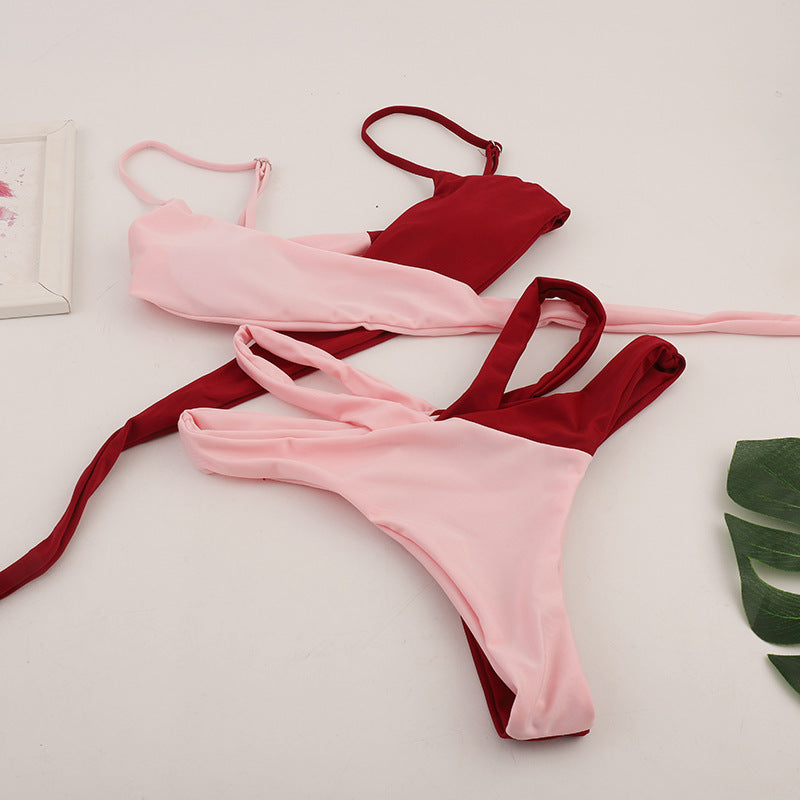 Swimsuit Sexy Strap Two Tone Split Bikini Swimsuit - kinko Global Holdings inc