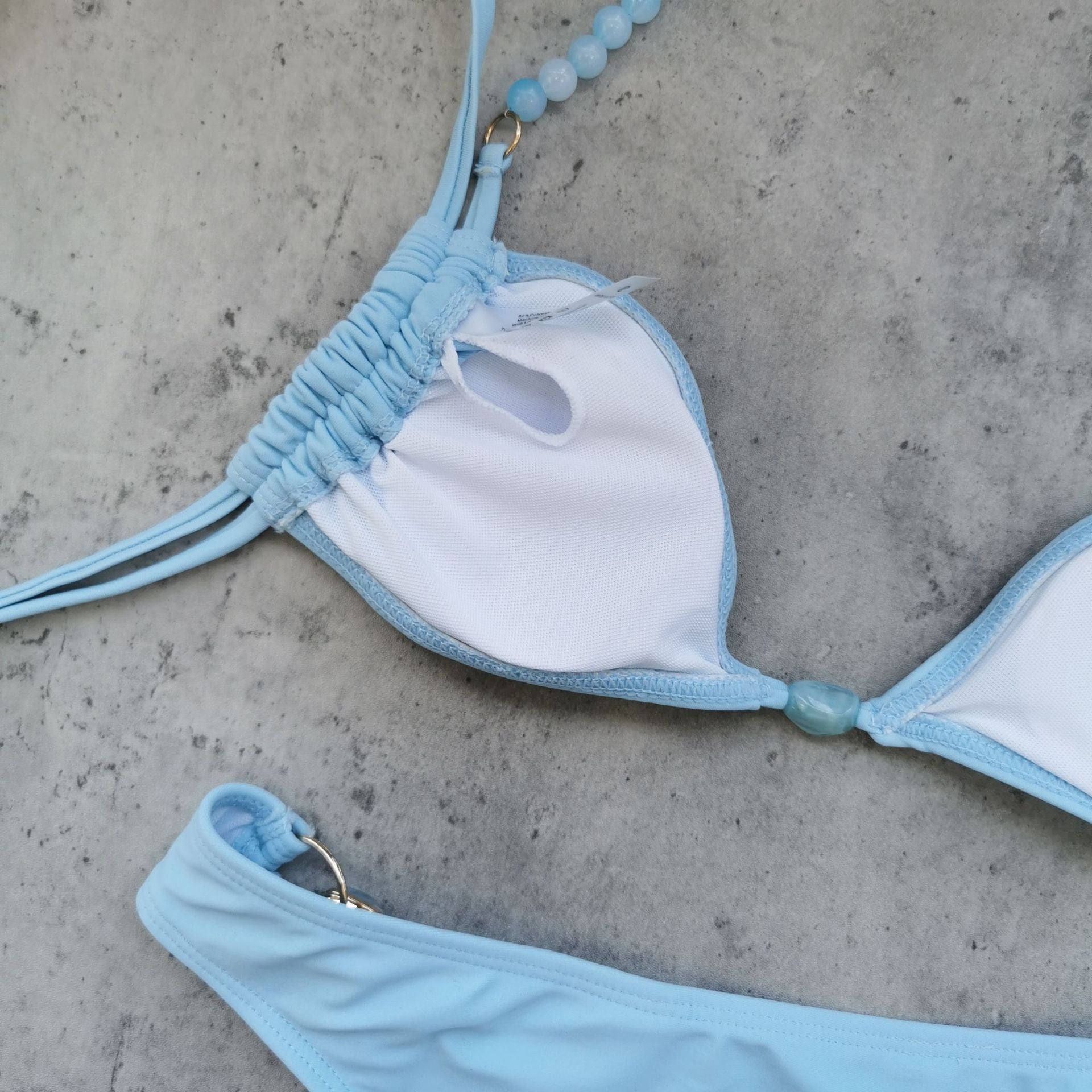 Three Point Strap Low Waist Pure Colored Fresh Bikini Backless Split Swimsuit Women - kinko Global Holdings inc