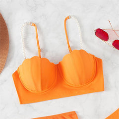 Swimsuit Women Three Piece Set Solid Color Summer Sun Protection Bikini