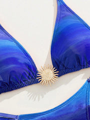 Swimwear Women Split Sexy Bikini Halter Sun Metal Accessories Gradient Printing Swimsuit - kinko Global Holdings inc