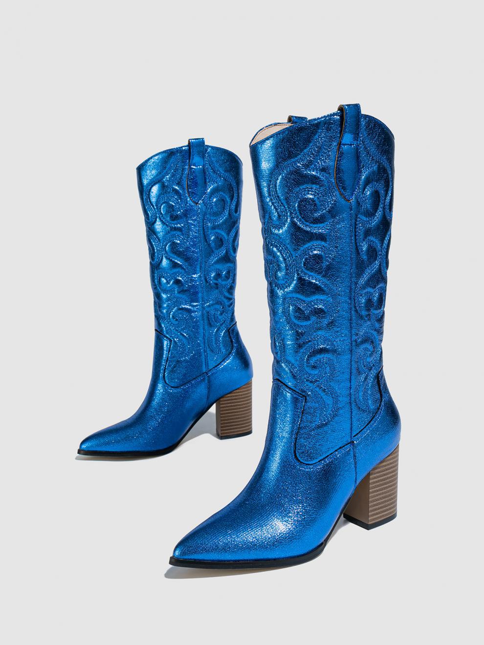Knee High Boots Thick Sponge Soft Embroidered Floral Personality Pointed Chunky Heel High Heel plus Size Boots Ethnic - kinko Global Holdings inc