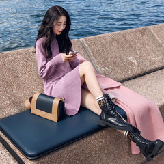 French style orange sweater skirt for fall and winter