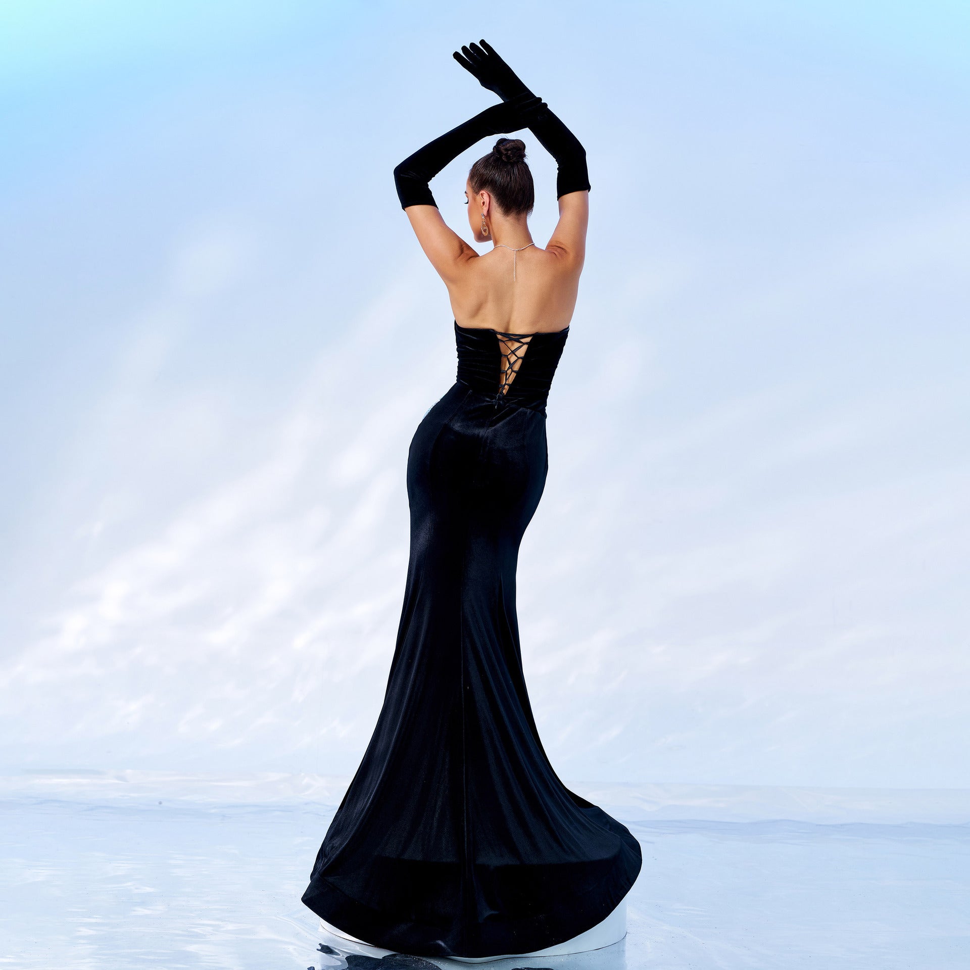 Off-neck Chest Wrap Hip High Fork Evening Dress - kinko