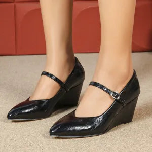 Pointed Wedge Height Increased by Platform Shoes Comfortable Platform High Heel Wedge Heels Party Dance Black