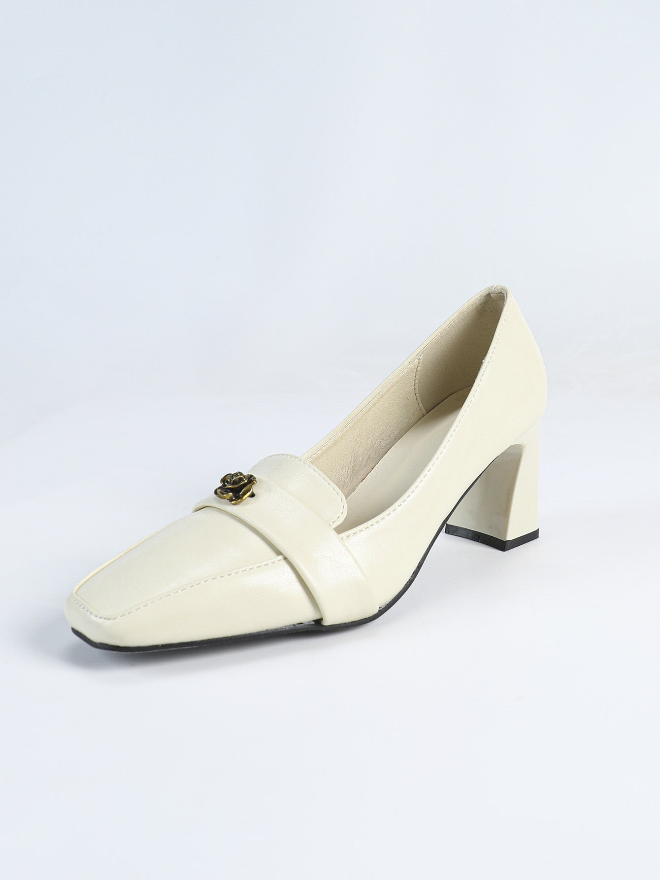 Retro Camellia Pointed Toe Loafers Women British Chunky Heel Slip on Leather Shoe All Matching Spring Work Shoes - kinko Global Holdings inc