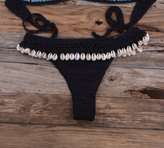 Handmade Shell Woven Push up Sexy Beach Vacation Split Swimsuit Women Suit