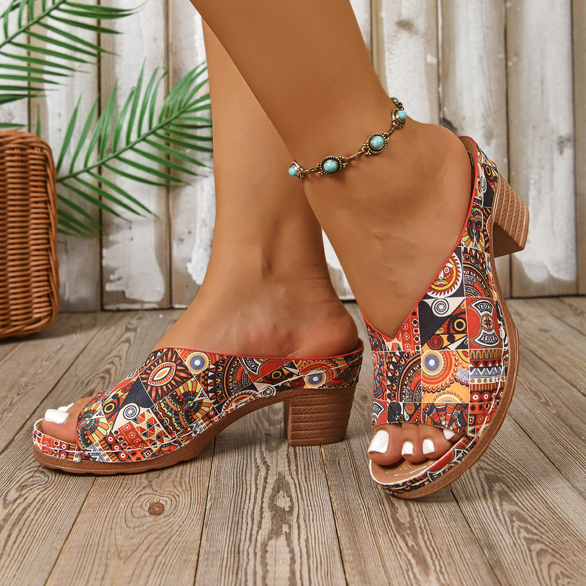 Thick Heel V Cut Peep Toe Slippers Women Summer Ankle Strap High Heel Sandals - kinko Global Holdings inc