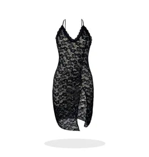 Sexy Lace Cross Backless Suspender Dress Deep V Plunge Split Pearl Decoration Slim Home Pajamas