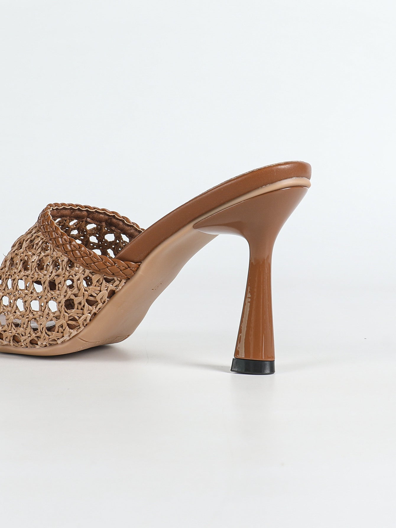 Woven Sandals Women 9cm High Heel Stiletto Heel Outer Wear Slippers Square Toe Sandals - kinko Global Holdings inc