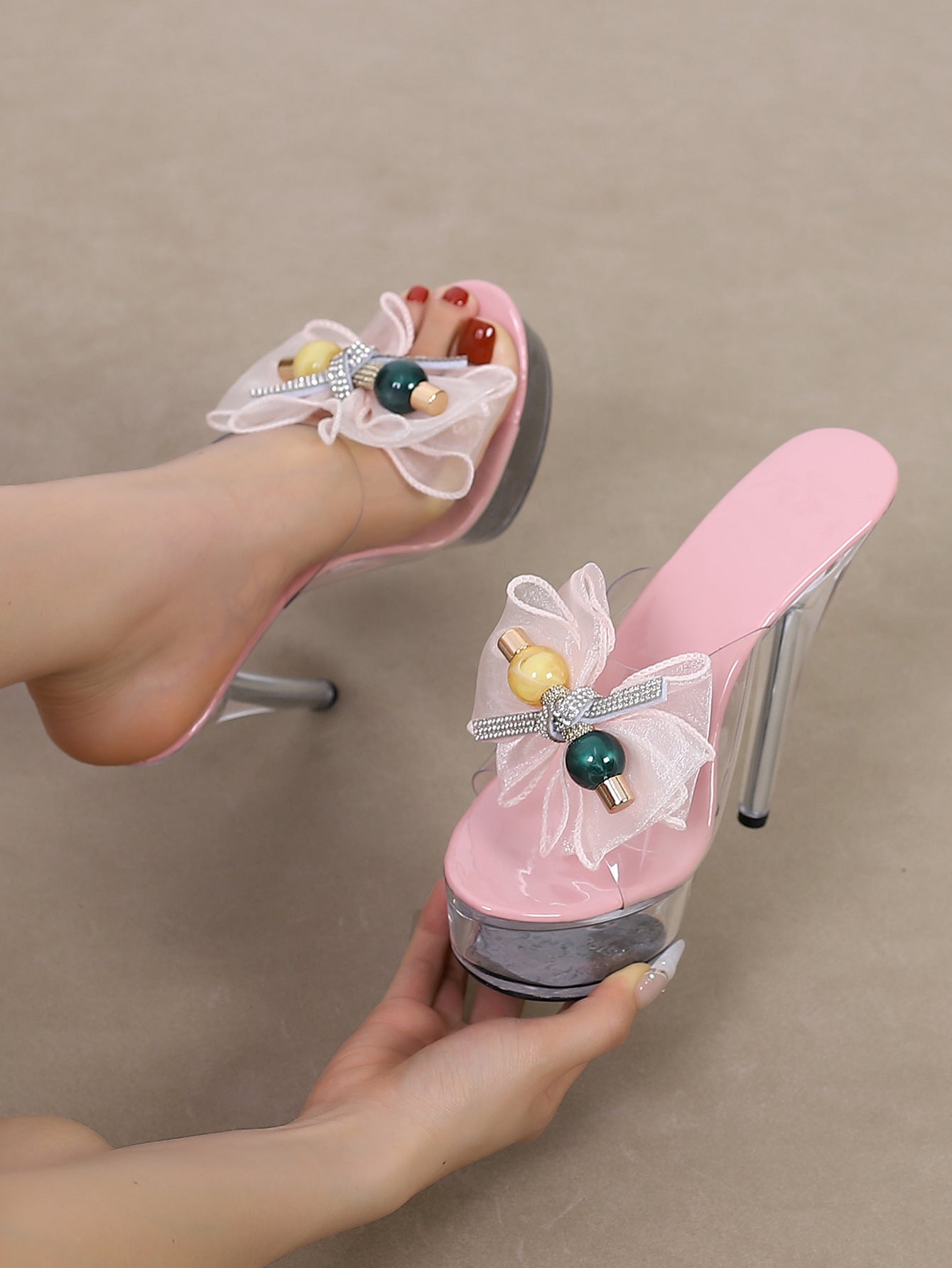 High Heel Platform Shoes Bar Model Catwalk Women Transparent Crystal High Heel Sandals Party Sandals - kinko Global Holdings inc
