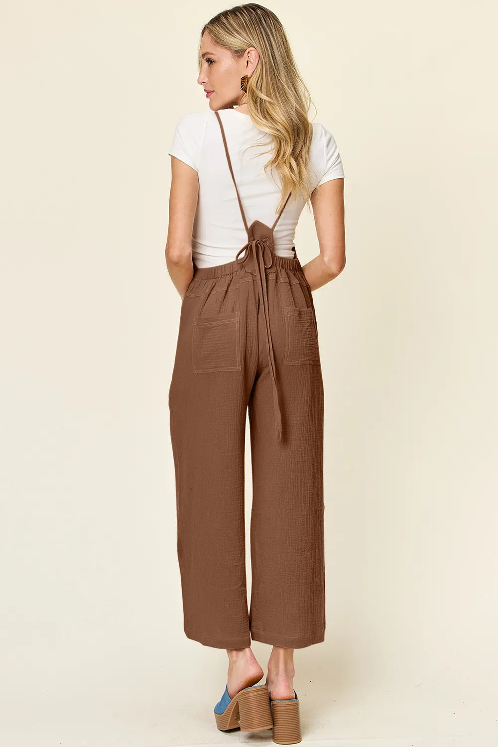 Double Take Full Size Texture Sleeveless Wide Leg Overall - kinko