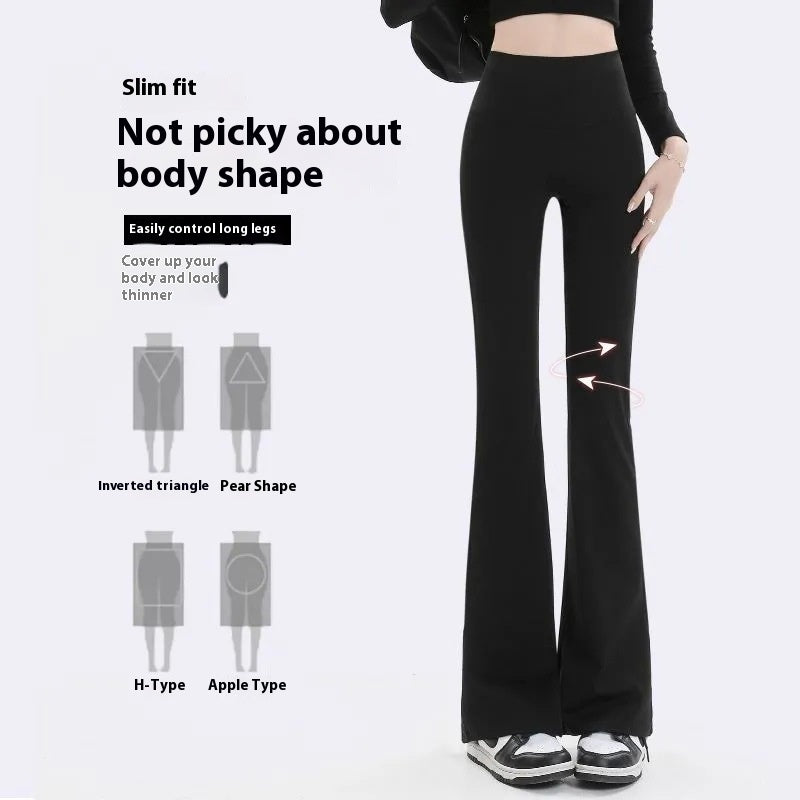 Fleece-lined Thick Shark Pants High Waisted Tuck Pants Slimming And Tight Yoga Pants - kinko