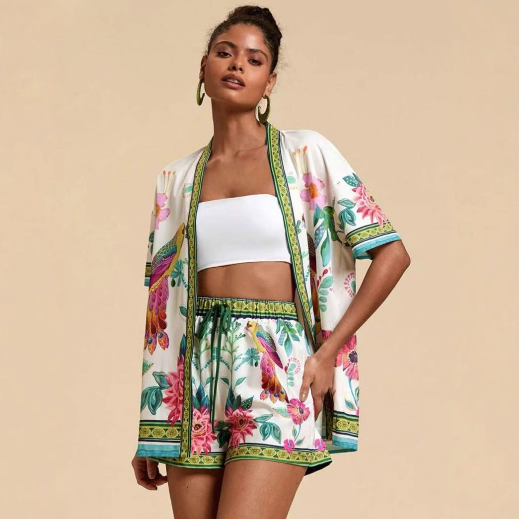 Female Fashion Casual Printing Cardigan Suit - kinko