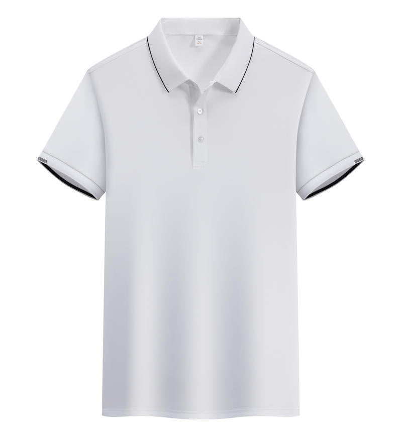 ICE Cotton Single Side Color Secondary Collar Lapel Short Sleeve Polo Shirt - kinko