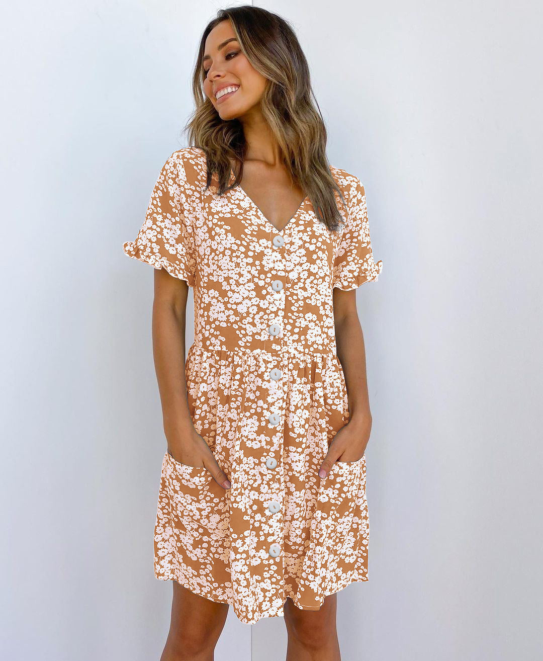 Summer Women Mini Dresses Spring Short Sleeve Dot Printed - kinko
