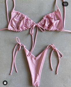 Popular Split Bikini Swimsuit Solid Color Women Bikini Tied Swimsuit