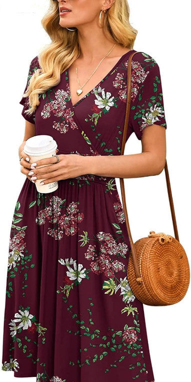 Ruffle Floral Dress Women Long Sleeve A Line Dresses - kinko