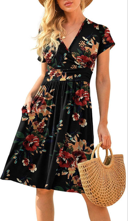 Ruffle Floral Dress Women Long Sleeve A Line Dresses - kinko