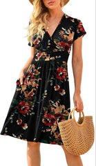 Ruffle Floral Dress Women Long Sleeve A Line Dresses - kinko
