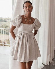 Dresses Women Square Neck Puff Sleeve Mini Dress - kinko