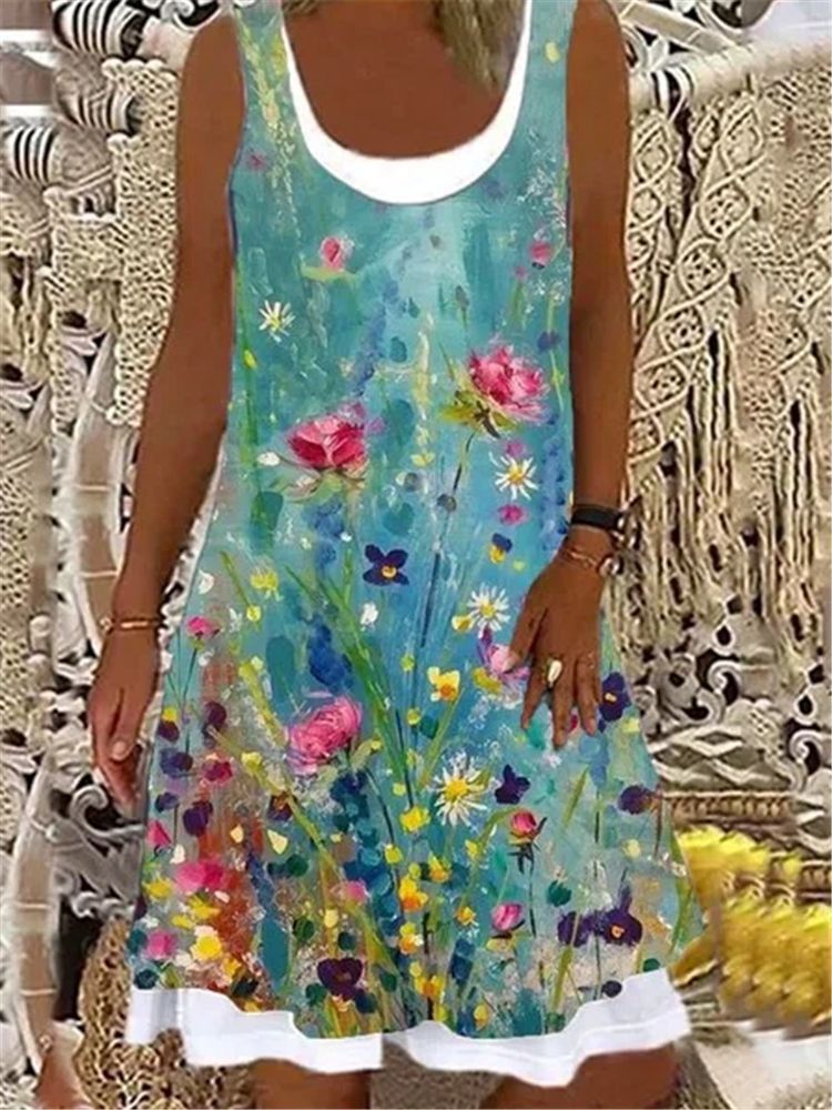 Cotton Casual Floral Short Sleeve Dresses - kinko