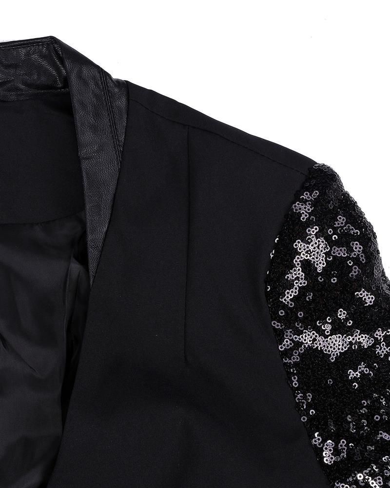 Women Thin Jacket Coat Spring Autumn Long Sleeve Lapel Fashion Silver Black Sequin Elegant Slim Work Blazers Suit feminino - kinko