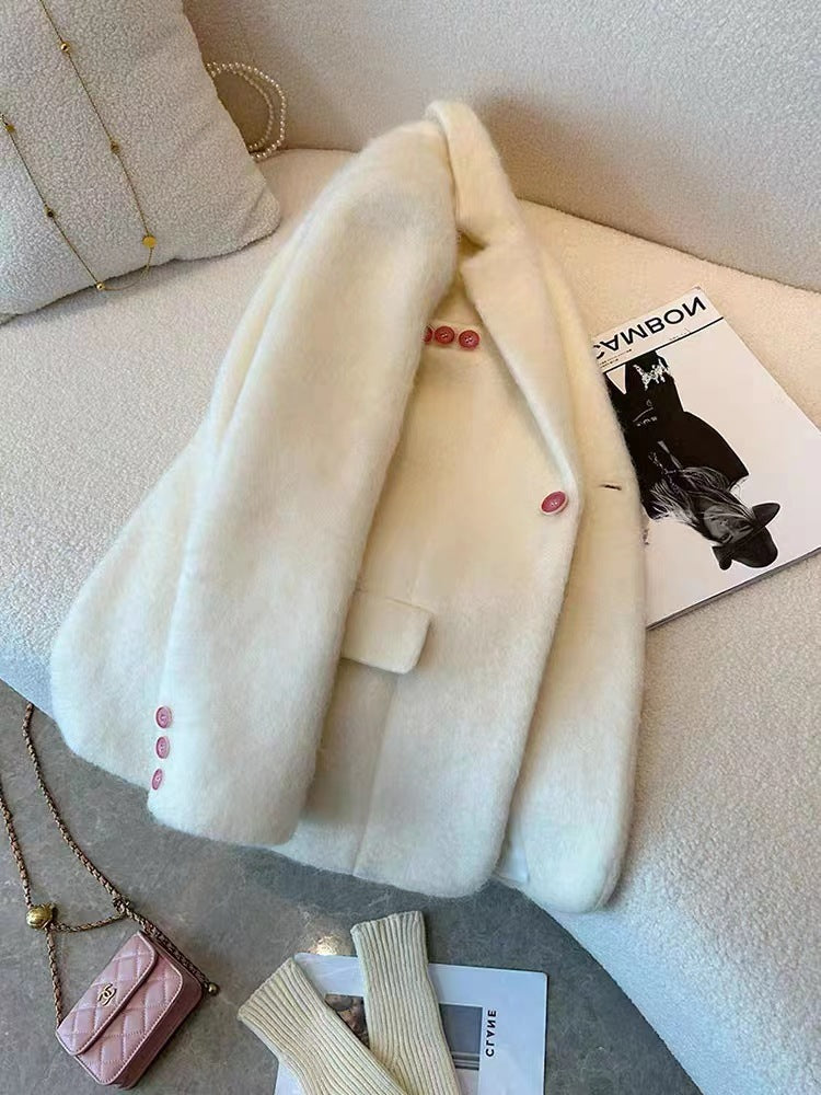 Gentle Sweet Polyester Mohair Blazer - kinko