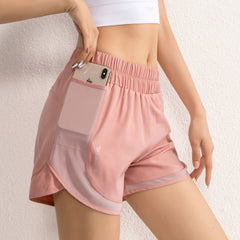Sports Shorts Women Anti-Exposure Loose Mesh Double Pocket Quick-Drying Running Aerobic Fitness High Waist Outer Shorts - kinko Global Holdings inc