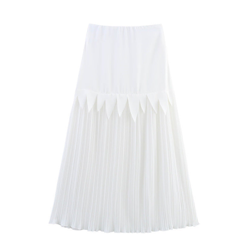 Acetate Satin Chiffon Slimming Patchwork Pleated Skirt - kinko