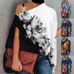 Wear Halter Shawl Printed Elegant Short Sleeve Bat Shirt - kinko