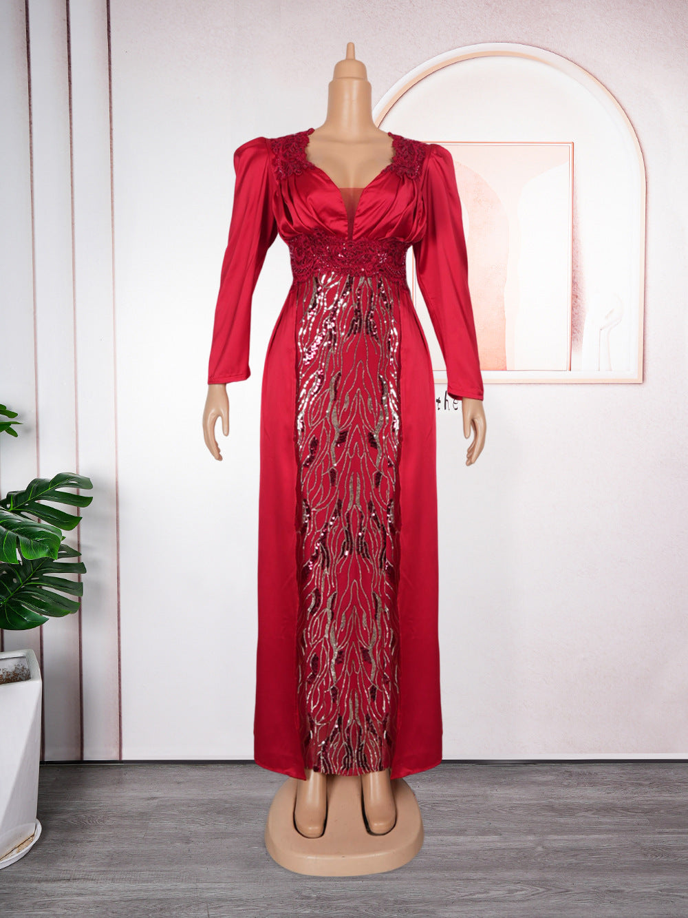 Plus Size Women's Dress V-neck Backless Sequined Evening Dress - kinko