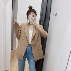 Simple Style Buttoned Casual Blazer Jacket Women - kinko