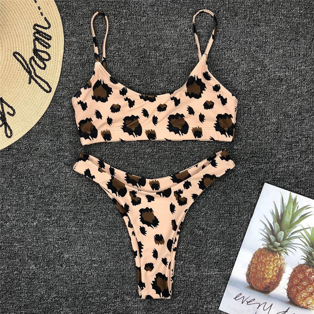 Women Seperated Swimwear Sexy Leopard Print Bikini Push up - kinko Global Holdings inc
