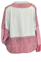 Ladies Niche Design Cotton Contrast Color Lace Stitching Sweatshirt